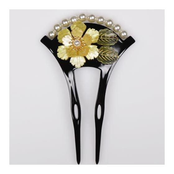 TOuWA Kanzashi Hair Stick - Uchiwa Fan Style, Double Prong, Japanese Hair Ornament for Kimono, Formal Wear, Yukata, Hakama, Furisode, Graduation,