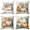 Autumn Decorative Pillow Covers - Vintage Pumpkin, Floral & Lantern Print with Hello Fall, Thankful, Hello Autumn & Grateful