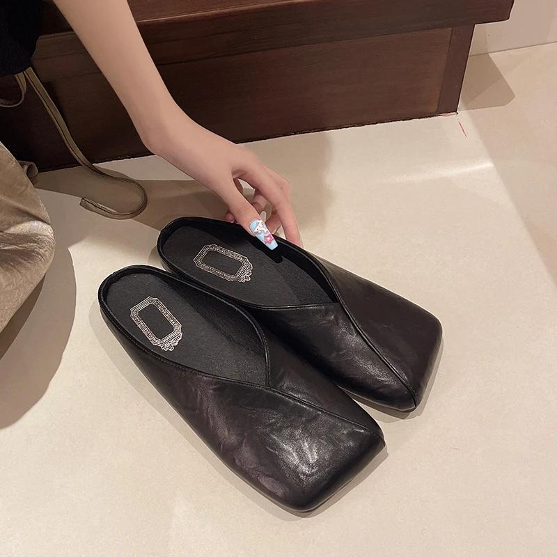 Fashion Fashionable Slip-ons for Women Square Toe Large Size 42 Flat Women's Shoes Light Spring Casual Outdoor Fashion Smooth New Mules
