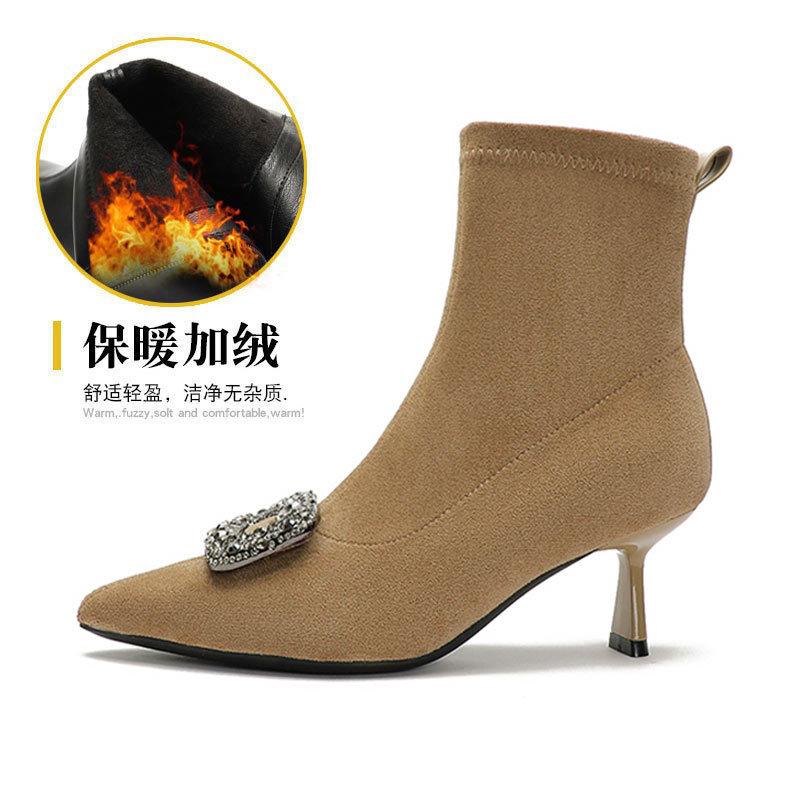 

Остроносые ботильоны на тонком каблуке, новая модная модель осень-зима, со стразами, с пряжкой на голенище, на высоком тонком каблуке, средней высоты голенище, женские ботинки 39