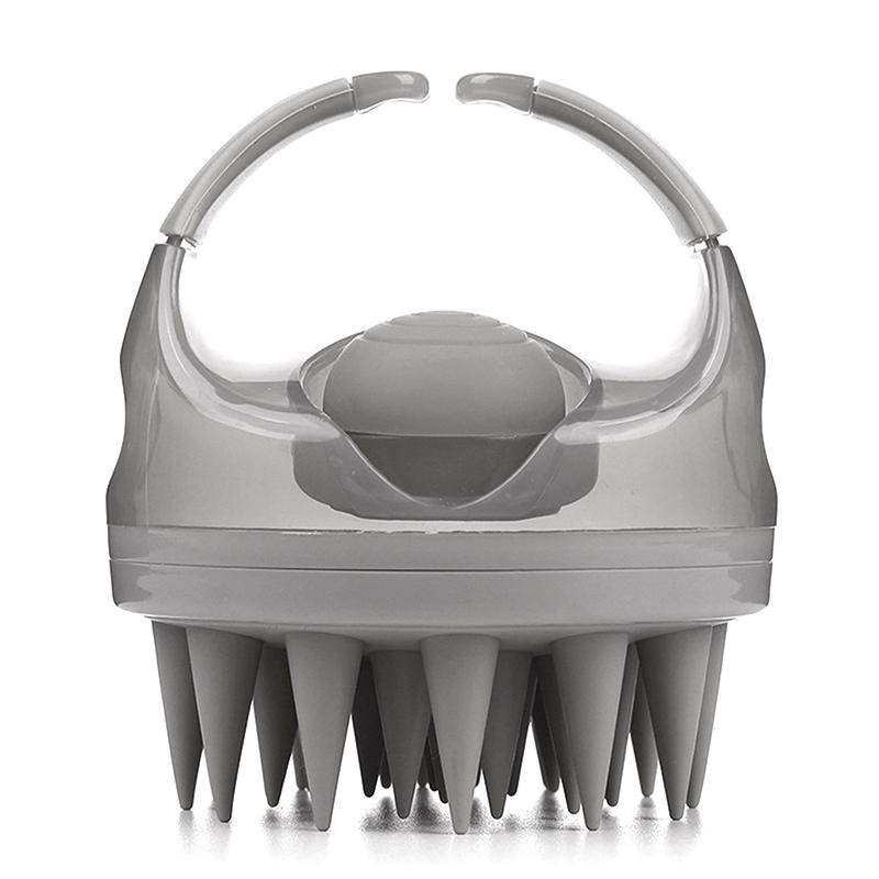 

Press-Dispense Silicone Shampoo Brush Oil Dispenser Head Massager With Handle Hair Scrubber Brush Scalp Massager Scalp Brush сірий колір