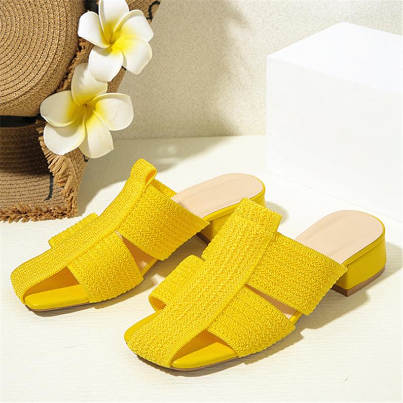 

Fashion Women Mid Heels Slippers Chunky Heeled Sandals Designer Shoes 2025 Summer Fashion Slides New Dress Pumps Mujer Zapatos 42 жёлтый