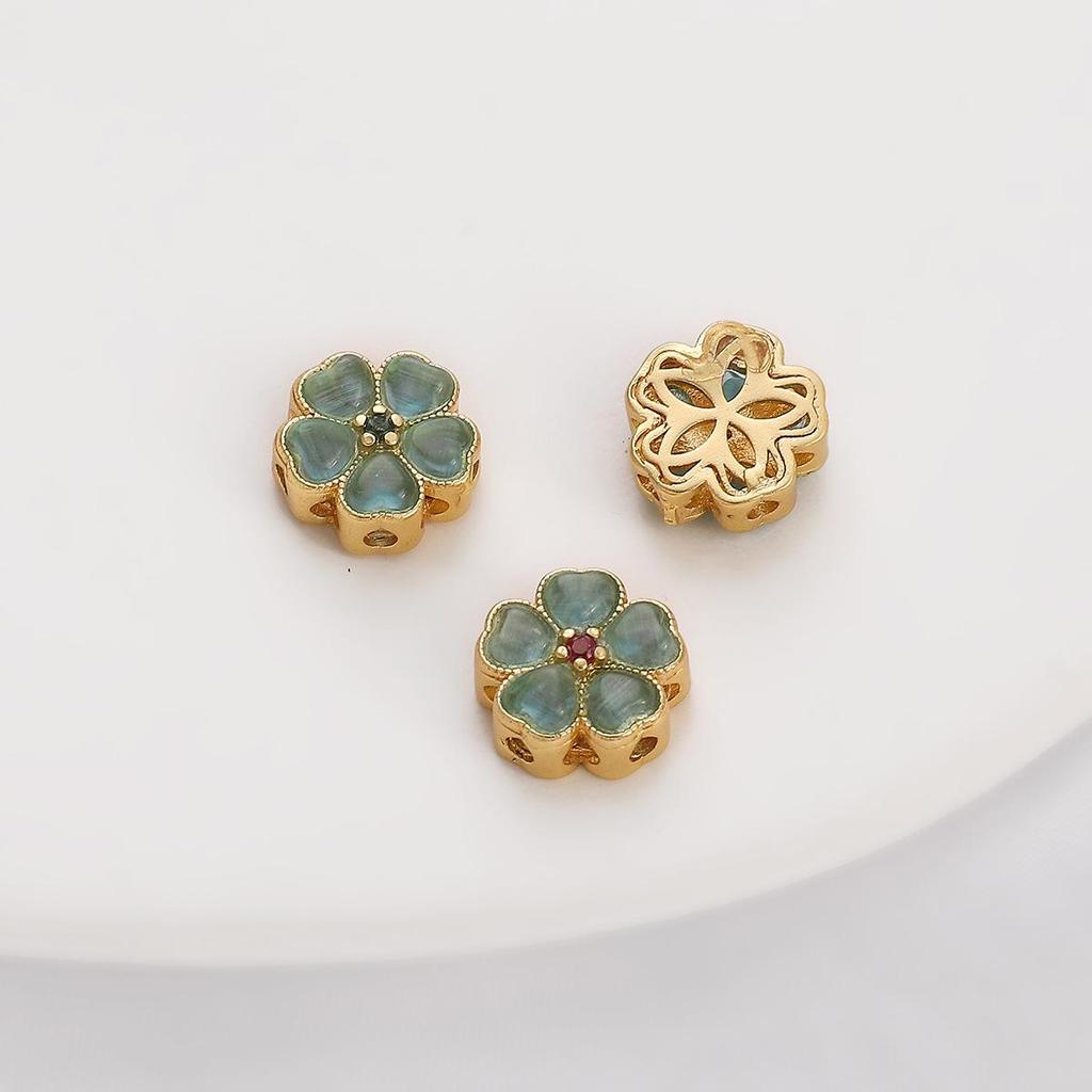 Pozlacené prolamované korálky s kočičím okem a imitací nefritu pro výrobu šperků DIY