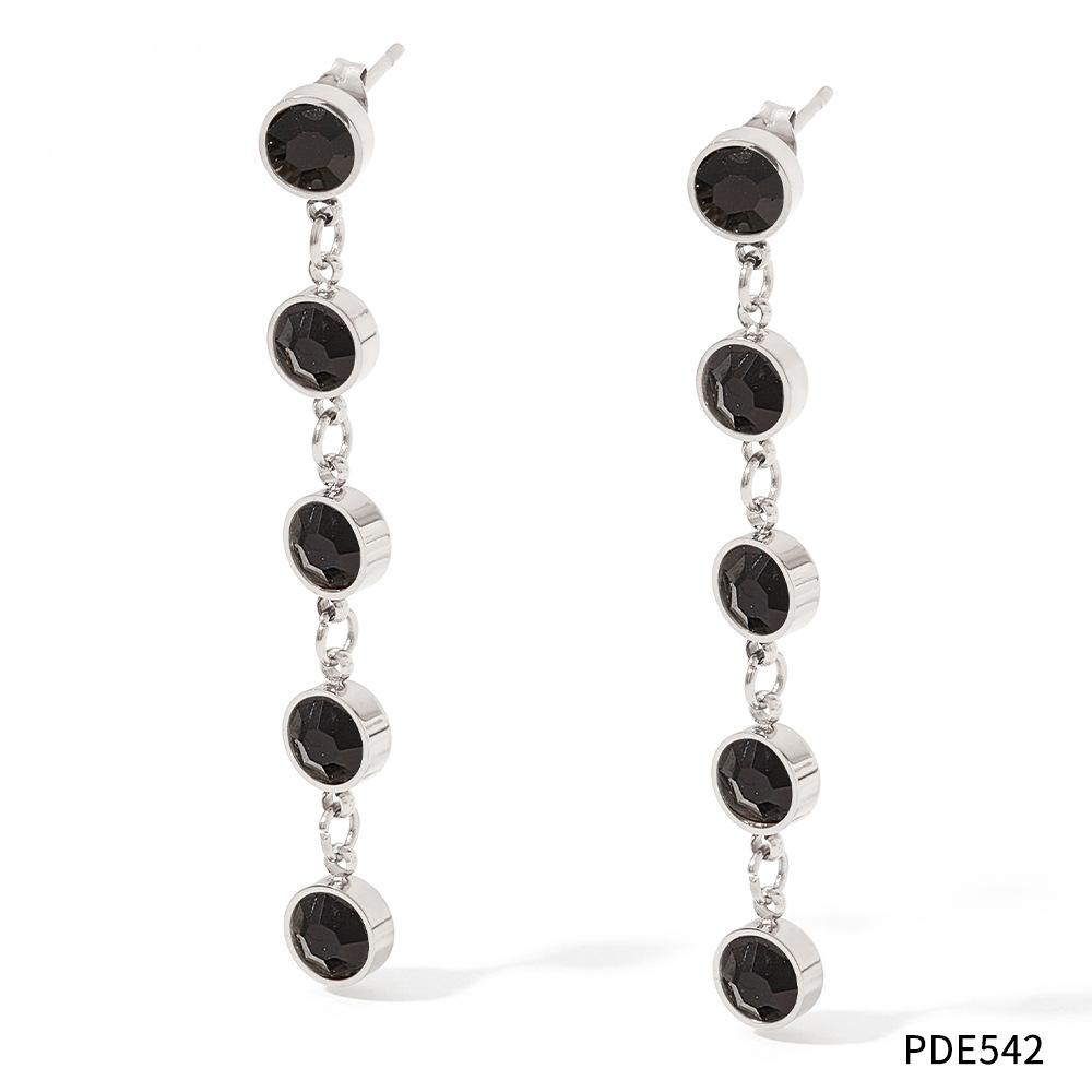 

Новинка 2023 года, серьги из нержавеющей стали с кисточками, длинные изумрудные круглые серьги-капли с цирконом, нежные серьги для девочек