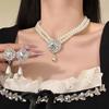 Baroque Style Necklace Earring Set Rhinestone Pearl Necklace Water Drop Bridal Jewelry Set  Wedding