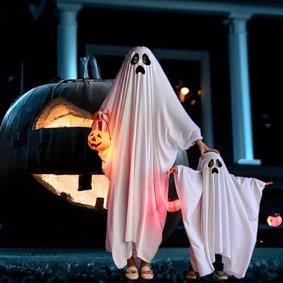 Halloweenský kostým ducha plášť pro dospělé děti nastavitelný strašidelný párty outfit polyester bavlněný materiál