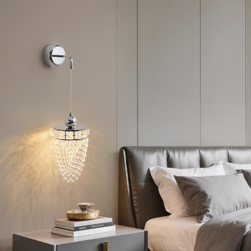 Elegant French Crystal Glass Pendant Lamp - Luxurious Bedside or Entrance Decoration
