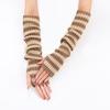 Women Striped Elbow Gloves Winter Knitted Arm Warmers Goth Punk Fingerless Gloves Stretchy Mittens with Thumb Hole for Daily Wear Cosplay