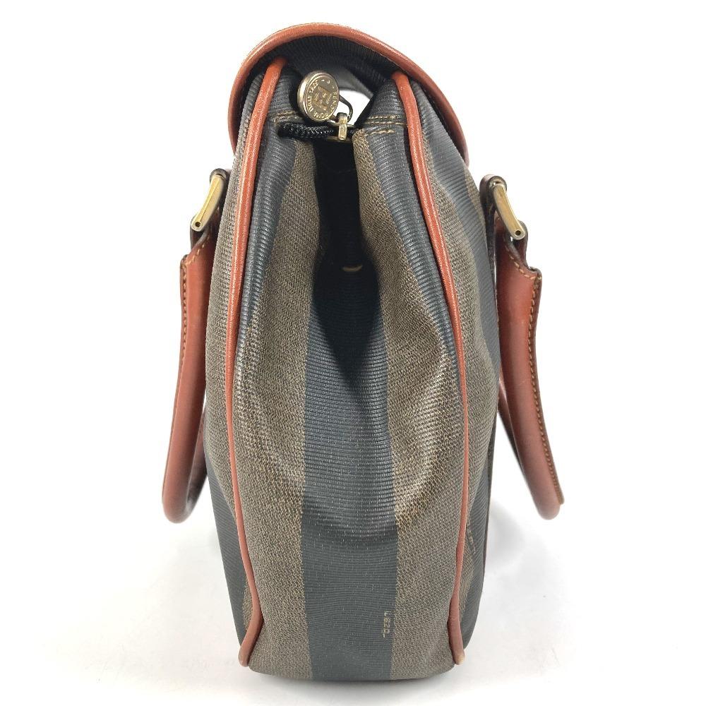 FENDI vintage Logo Pecan Tote Bag Flap Hand Bag PVC/Leather khaki/Brown