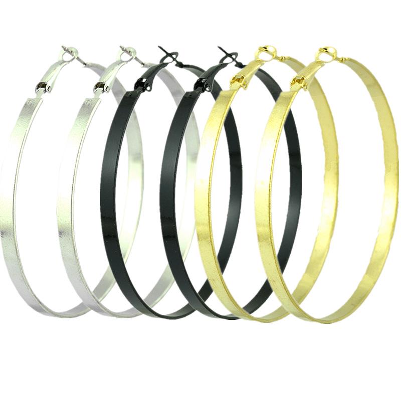 Women's Versatile Large Hoop Earrings - Trendy Personality In Black, Gold, Silver; Non-Piercing Ear Clips for Nightclubs