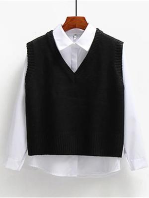 V-neck Sweater Vest Short Loose Vest Women's Knitted Vest