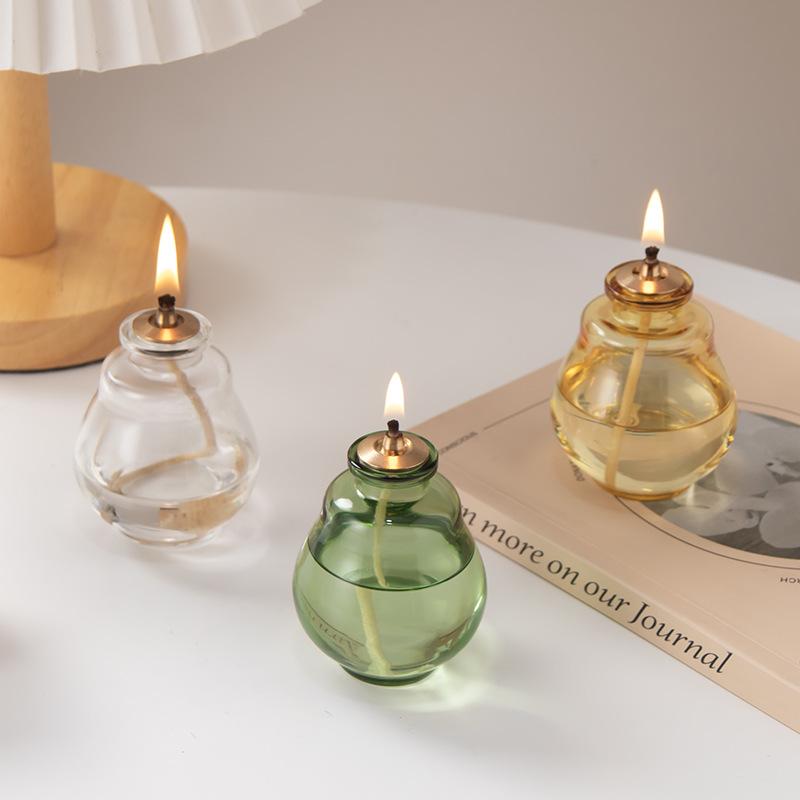 Factory Direct Creative Blown Glass Oil Lamp Ornament Geometric Shape Customizable Logo Modern Home Desktop Smokeless Polished