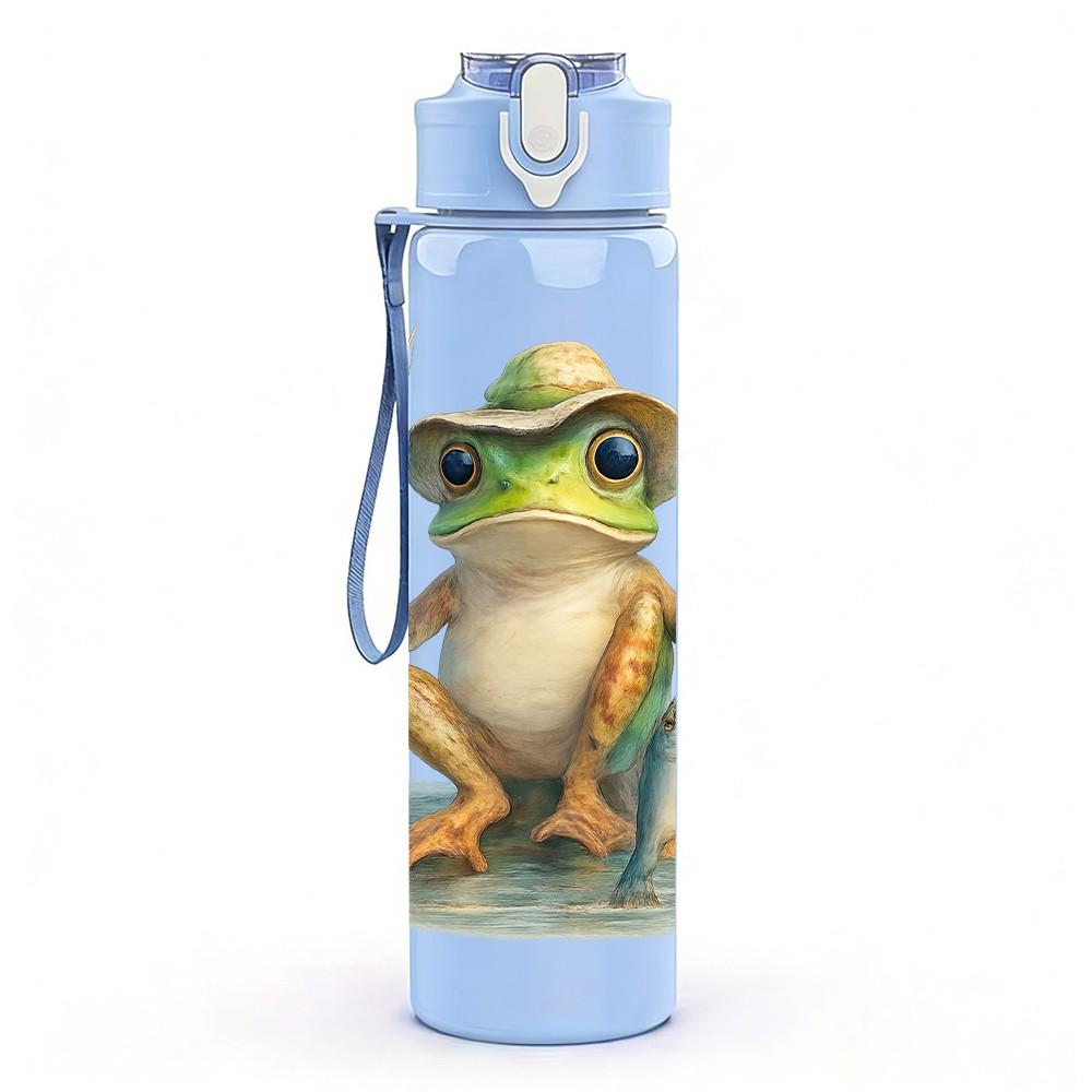 1PZ Rana Verde Foglia Altalena Cartone Animato 750ml Colore Plastica Borraccia Sportiva Tappo Flip con Cannuccia Anti-perdita Adatta per Sport Ufficio Uso Domestico