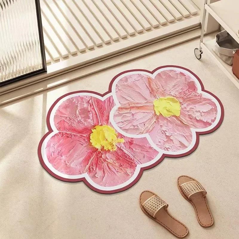 Soft Diatomite Mat Flower Diatomaceous Earth Bath Mats Non-slip Bathroom Tub Carpet Quick Dry Women Room Door Rug Absorbent