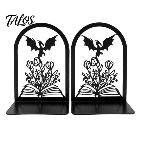 Decorative Bookends 1 Pair Metal Dragon Bookends, Fantasy Castle Book Ends Texture for Shelves, Heavy Duty Gothic Holders Home Office Library