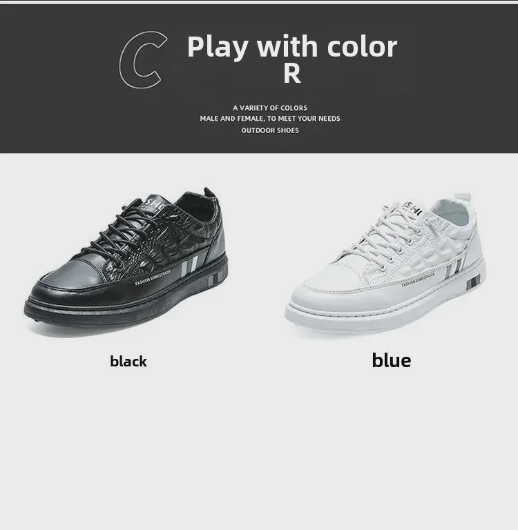 White Crocodile Pattern Leather Sneakers for Men - 2021 Autumn Casual, Versatile, and Non-Slip Soft Sole Shoes.