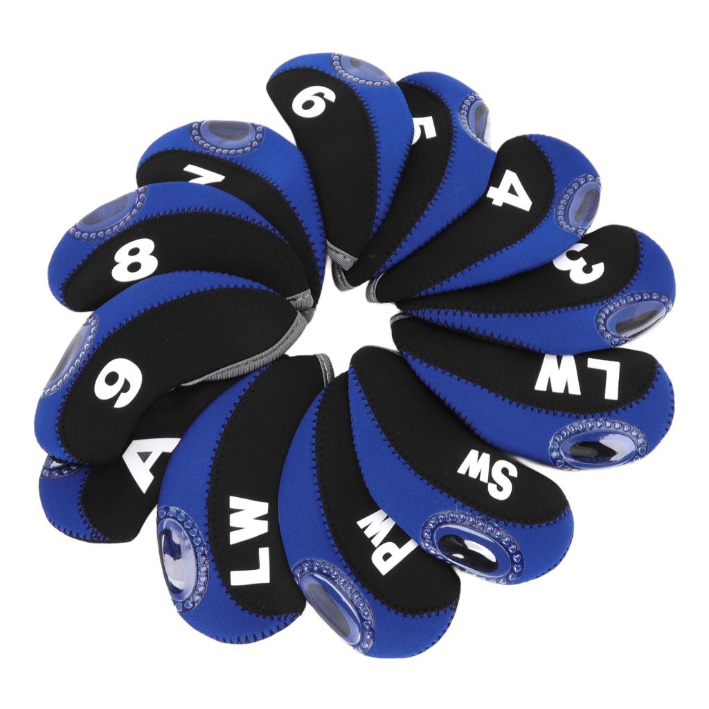 12 STÜCK Golfschlägerkopfhüllen Golf Eisen Schläger Nummer Abdeckung Schläger Schutz Kopfhülle Schwarz Königsblau