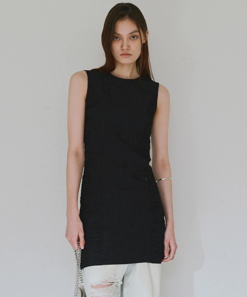 Milo Woman Shirred Zip-Up Mini Dress [Black]