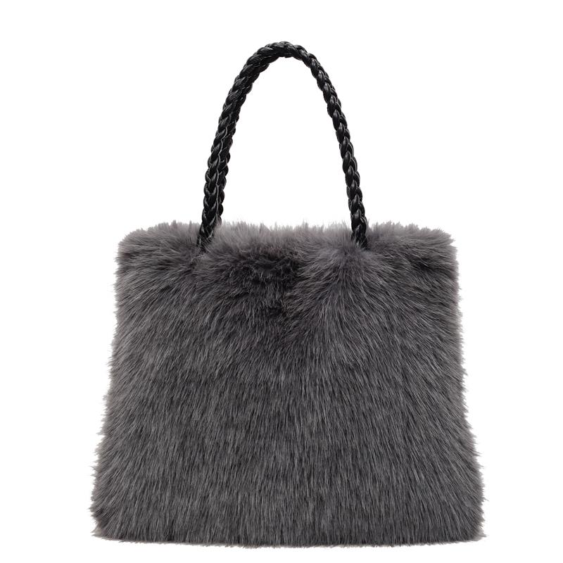 Fashion Women Furry Shoulder Bag Large Capacity Tote Handle Bag Autumn Winter Outing Commuter Handbag Plush Tote Bag Underarm Ba