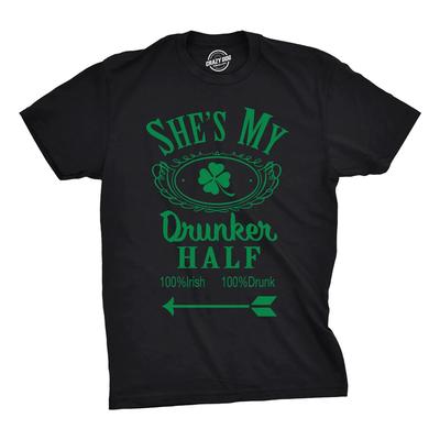 Shes and Hes My Drunker Half Shirt Funny Party Couple Pub Crawl Graphic Shamrock