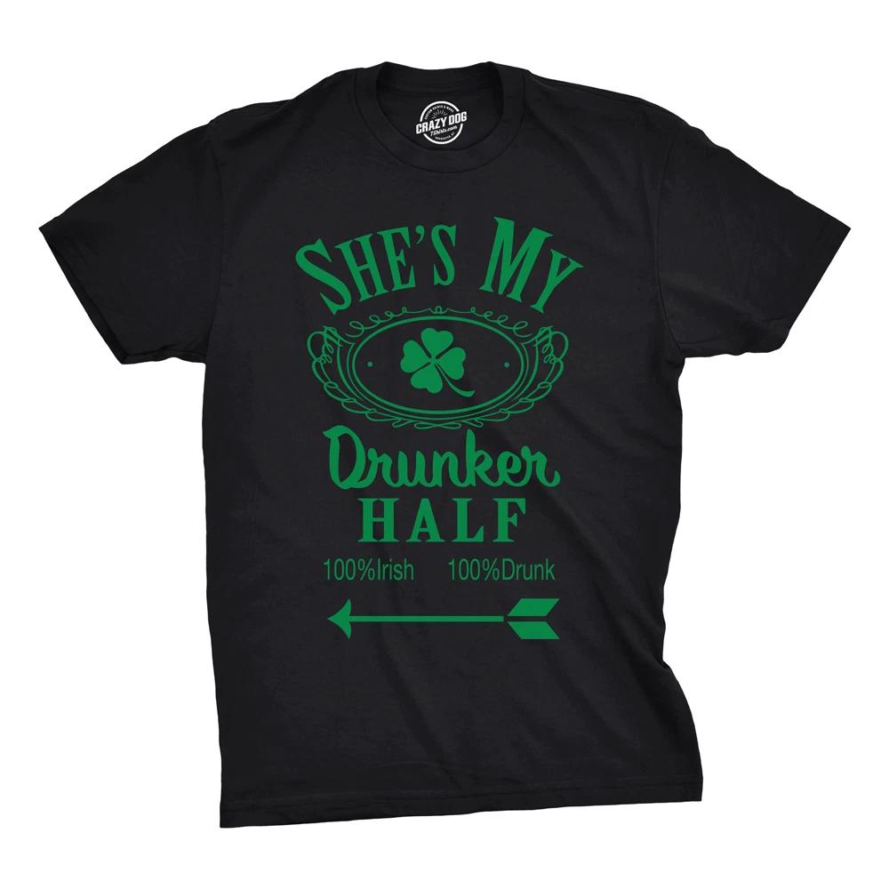 Shes and Hes My Drunker Half Shirt Funny Party Couple Pub Crawl Graphic Shamrock XS