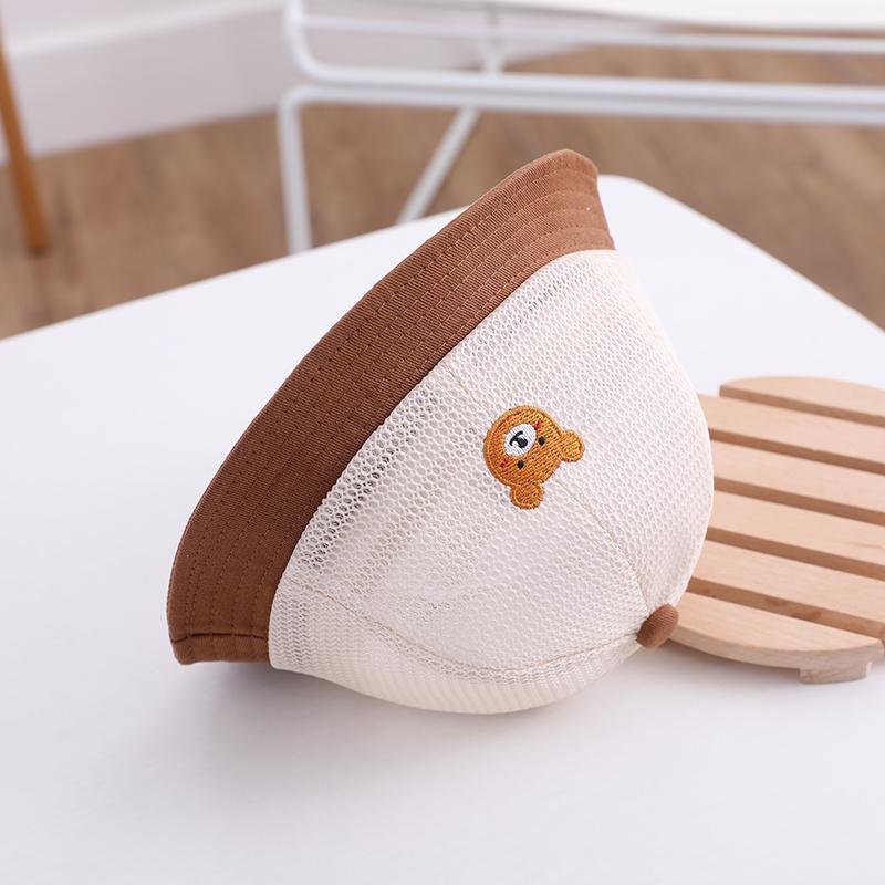 Cute Bear Sunscreen Basin Cap For Kids Summer Breathable Mesh Fisherman Hat 5-24M Boy Girl Large Brim Visors Cartoon Baby Bucket Hats