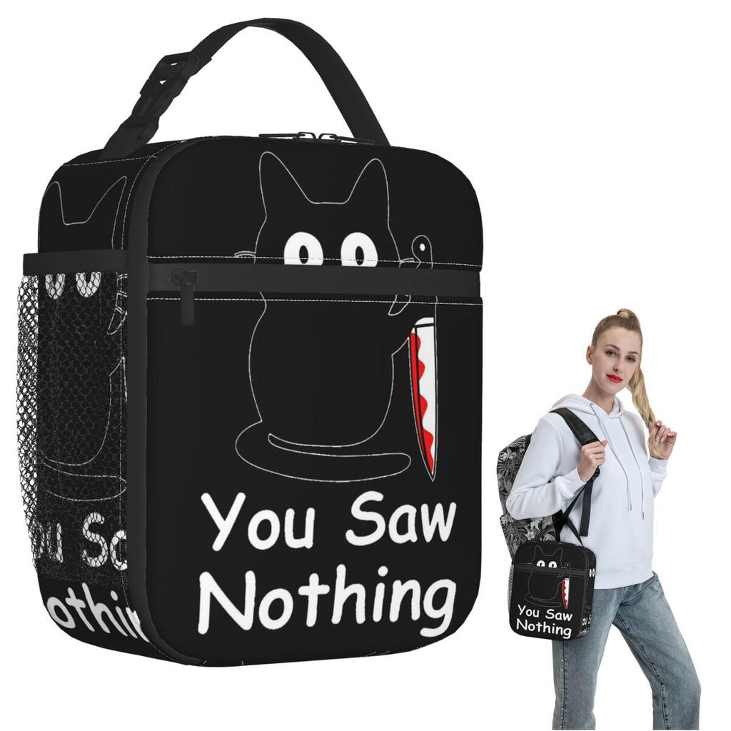 Schwarze Katze Mörderkatze Du Hast Nichts Gesehen Isolierte Lunchtasche für Damen Kinder Auslaufsichere Lebensmittelbehälter Thermische Lunchbox Tragetasche