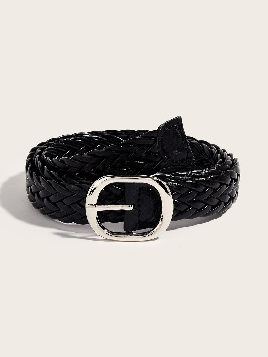

Black Pu Womens Woven Belt With Alloy Closure Design For Trendy Outfits Casual чёрный