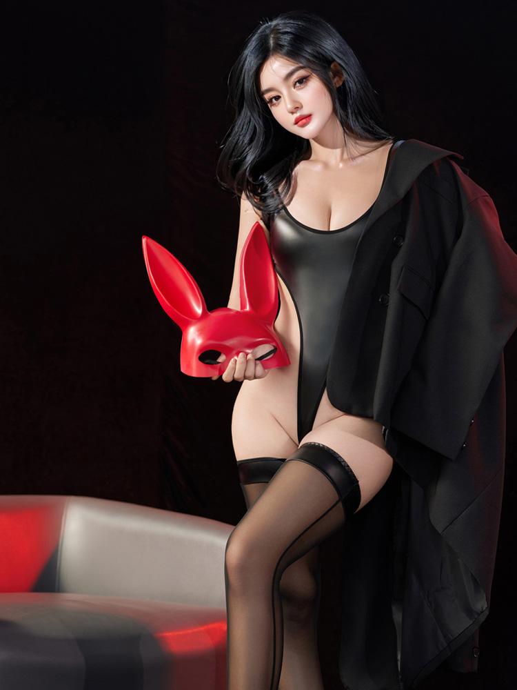 Sexy Women Pu Faux Leather High Cut Bodysuit Elastic Bodycon Tight One Piece Thong Cosplay Maid Elastic Leotard Backless
