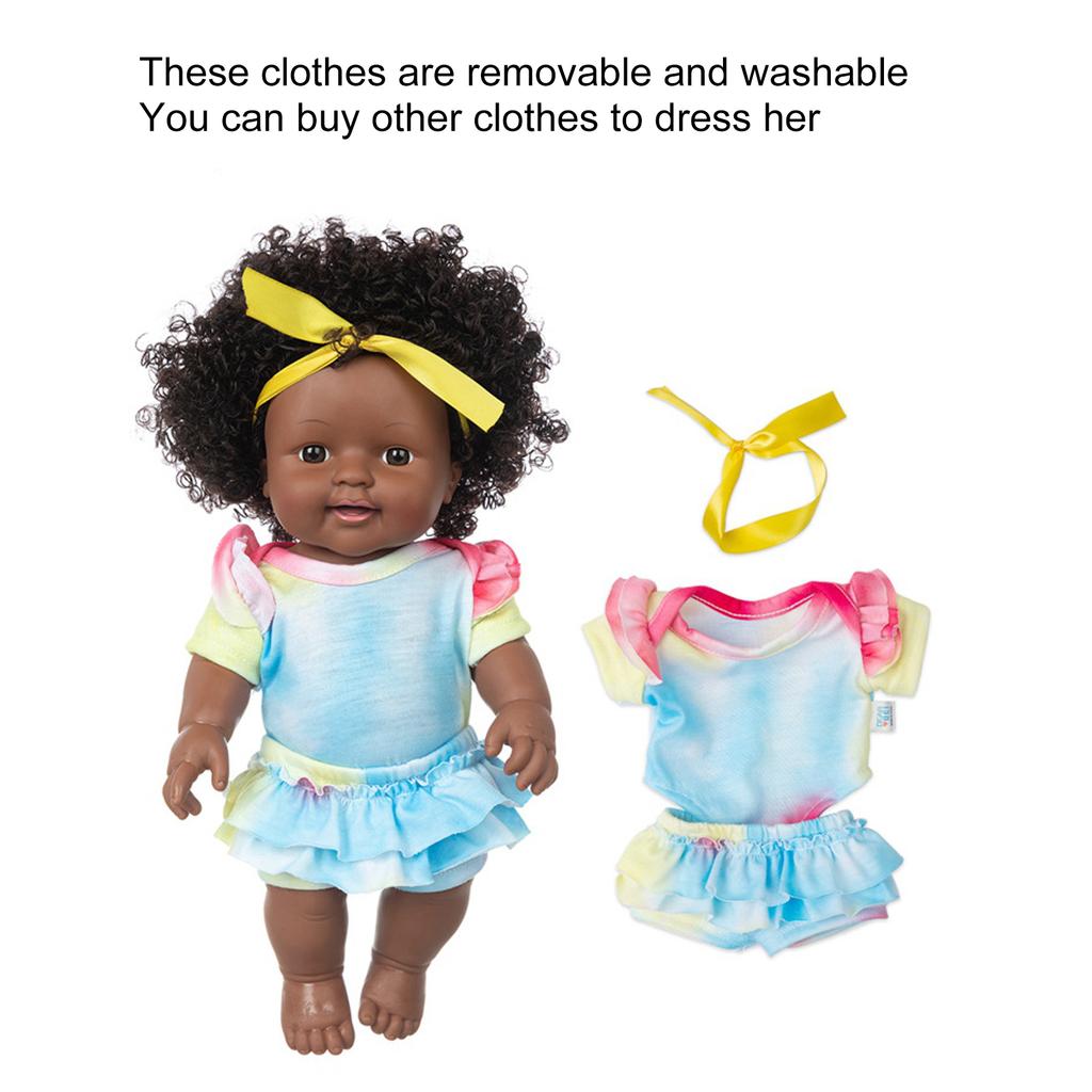 12 Inch Lovely Simulated Black Girl Doll African Baby Doll Kid Toy Birthday Gift