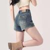 Hochtaillierte Retro Blaue Denimshorts für Damen, Sommerkollektion 2024 - Amerikanischer Spicy Girl Stil mit geradem Bein & hüftbetontem Design.