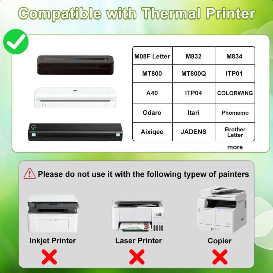 Thermal Printer Paper 8.5 X 11 Inch US Letter Size QuickDry Thermal Printing Paper Rolls Thermal Paper Compatible with M08FLett