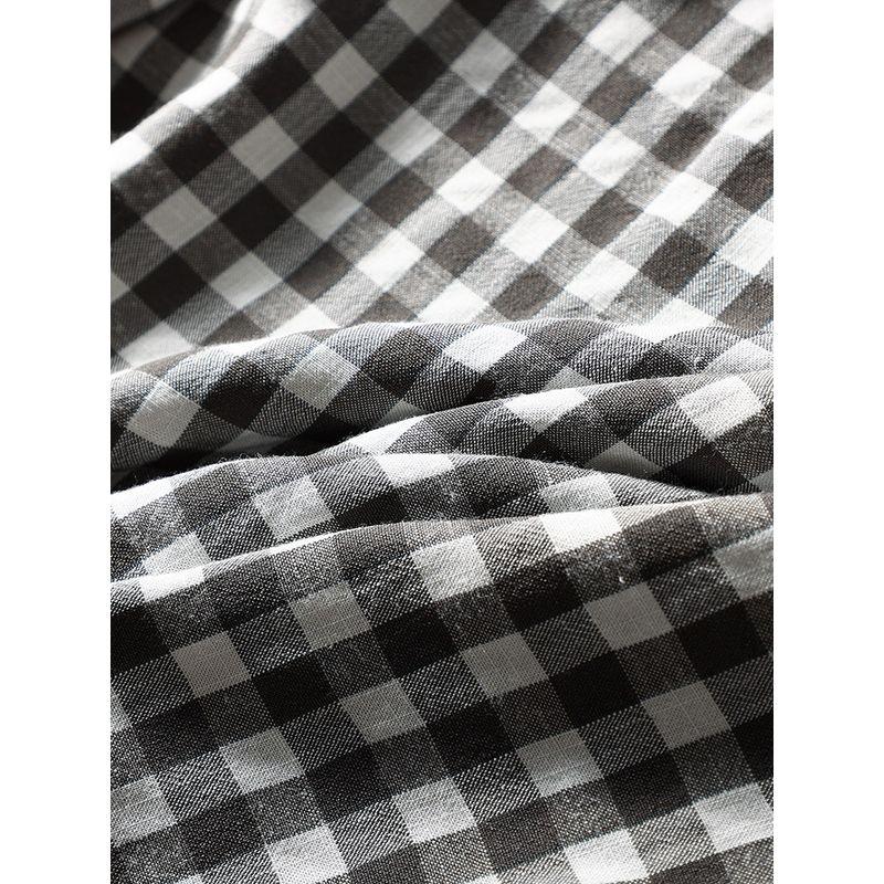 American Retro Lyocell Tencel Black and White Gingham Shirt Men Long Sleeves Spring and Autumn Export Men's Casual Shirt