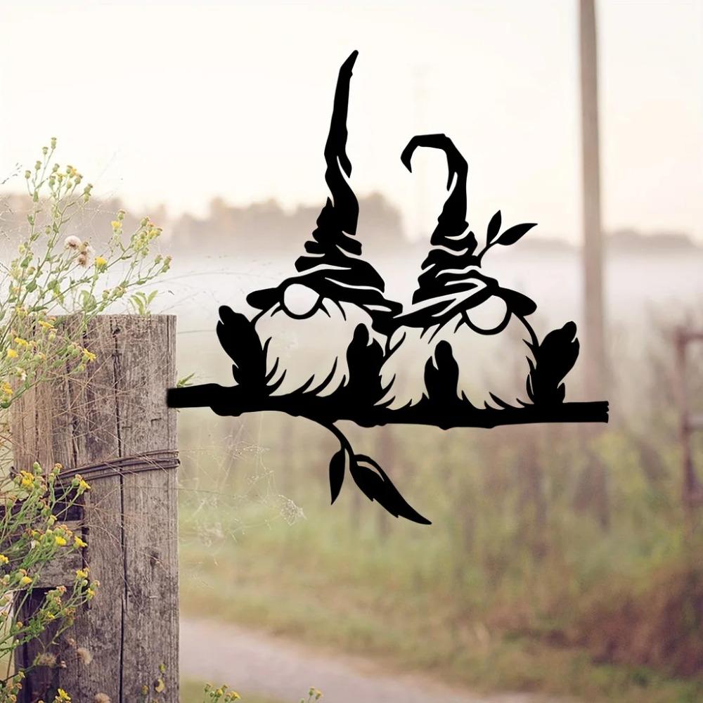 1pc Metal Branch with 2 Gnomes and Mushrooms – Yard Art Decoration for Garden, Tree, and Outdoor Spaces. Perfect Garden Gift.