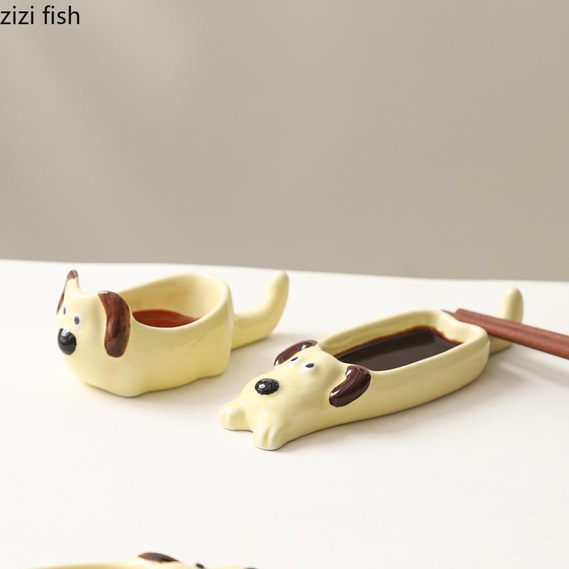 Cartoon Animal Sauce Dish Ceramic Bowl Chopstick Holder Snack Bowl Seasoning Dishes Dipping Dish Dessert Plate Gravy Boats Tray