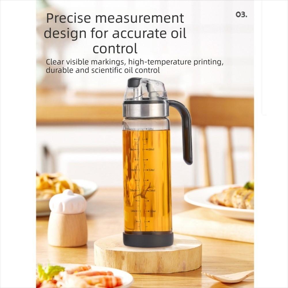 450/550ml Borosilicate Glass Oil Bottle Glass Container Automatic Cap Lid Kitchen Oil Dispenser with Handle Leak-proof