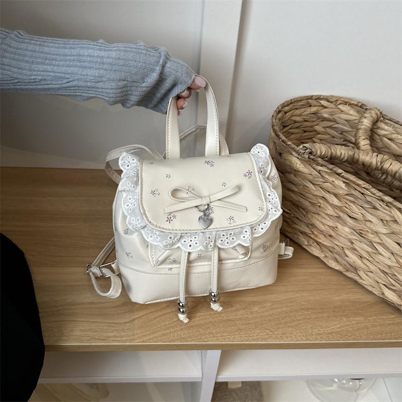 Simple Cute Fashion Bow Lace Trim Campus Style Women Daily Backpack