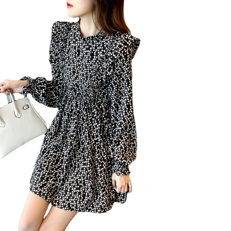 2024 Women's French Retro Floral Tea Dress: Spring/Autumn, Waist Slim, Long Sleeve