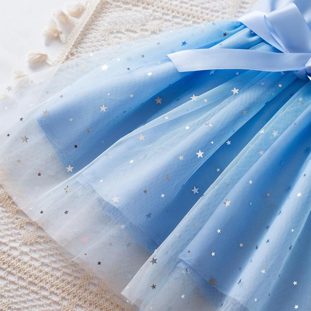 Girls' Fashion Ocean Star Gradient Mesh Children's Short Sleeve Casual Dresses
