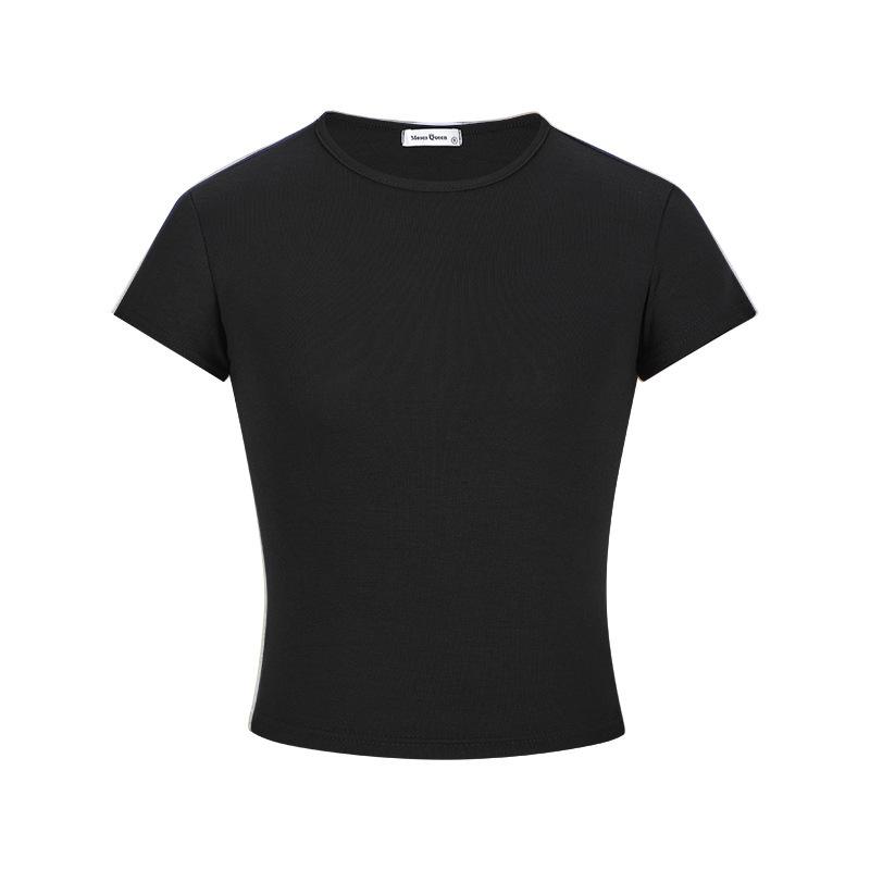 Korean Pink Slim-fit Short-sleeved T-shirt Women's Summer New Front Shoulder Crew Neck Thin Chic Bottoming Shirt