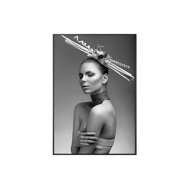 Black And White Short Hair Girl Painting Rabbit Hat Sexy Lady Poster For Living Room Nordic Wall Art Decoration Picture Salon