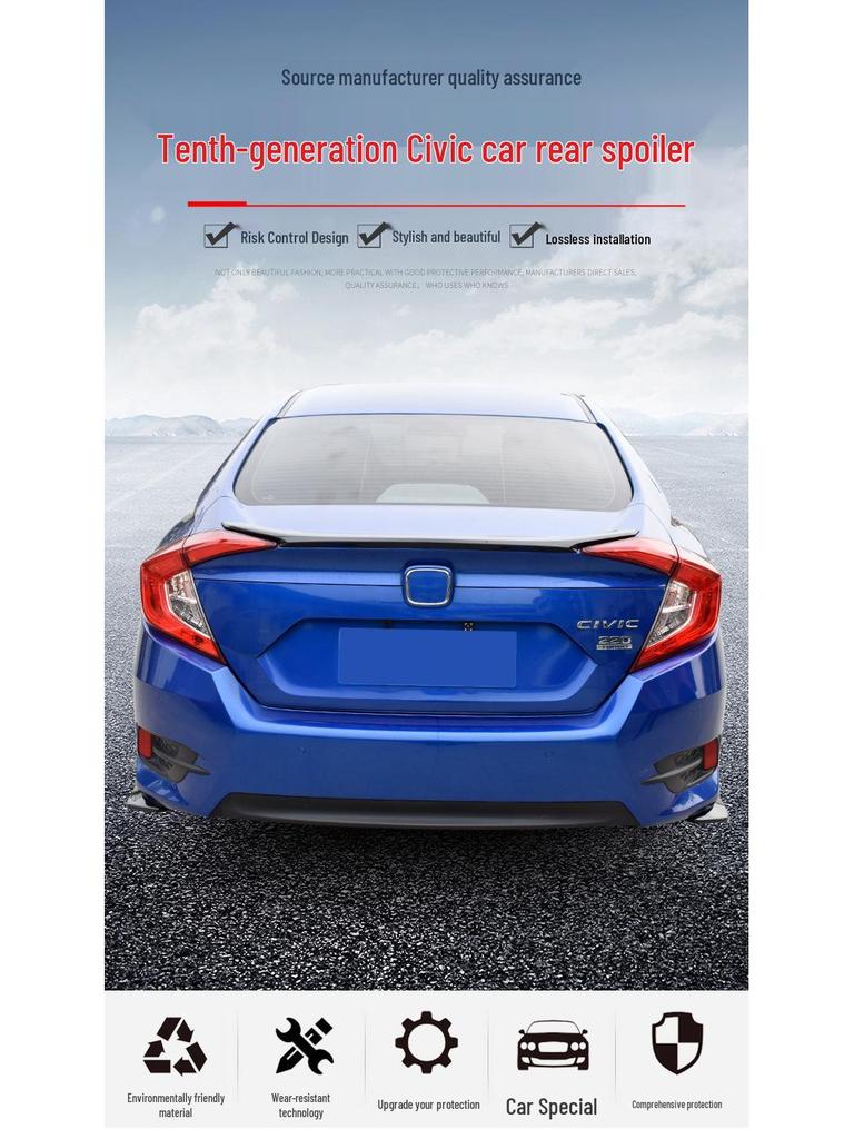 Compatible Rear Spoiler for 10th Gen Civic - No Drill Wing Deflector
