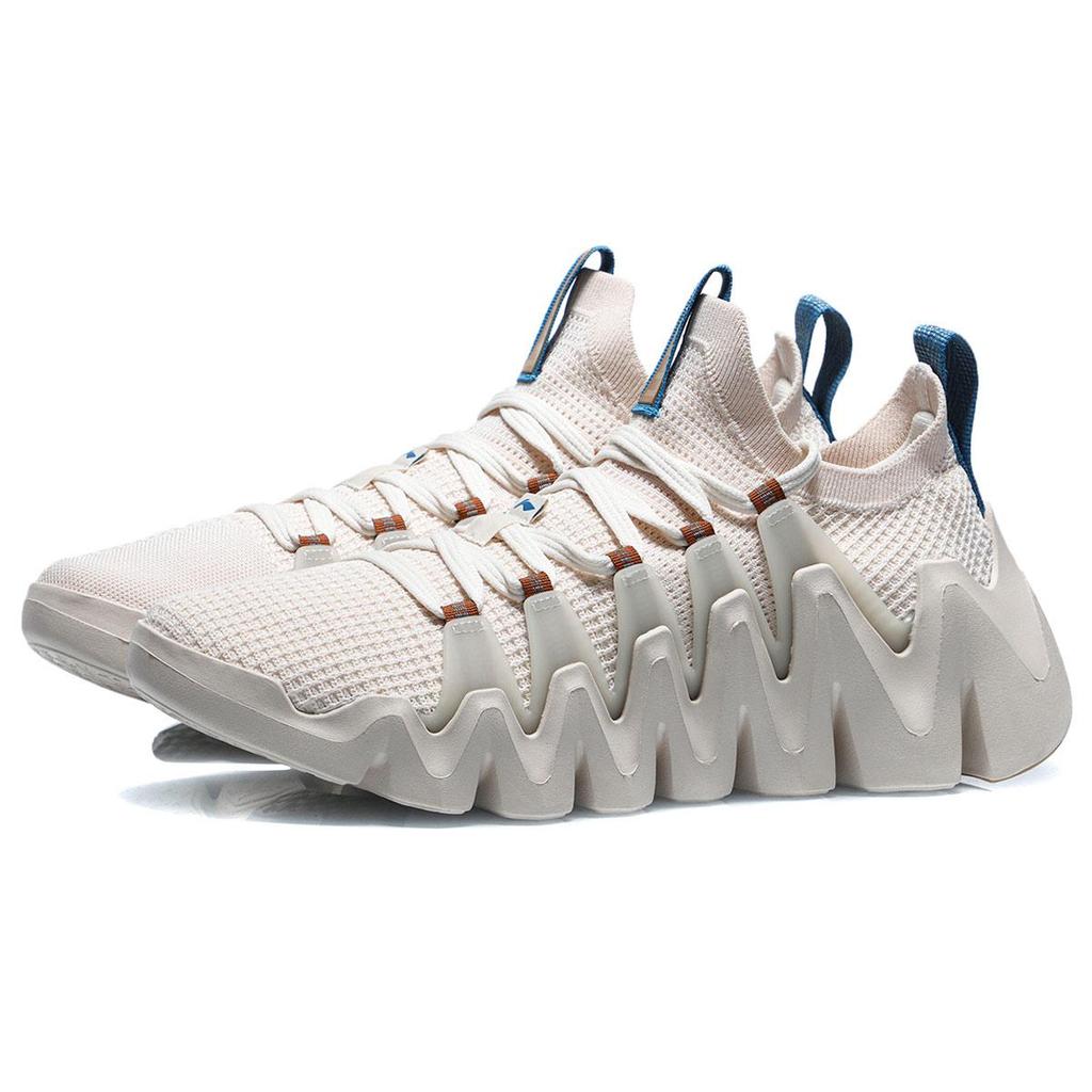Li Ning Illusion Thorn Cushioning Slip Resistant Abrasion Resistant Breathable Low Top Running Shoes Men's Eggnog Gray ARKR007-2