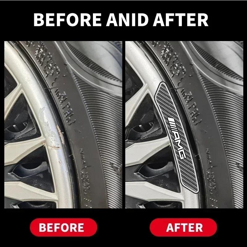 4Pcs Car Wheel Rim Sticker Hub Decoration Carbon Fibre Decals For Mercedes benz AMG C E S GLE CLC Class W205 124 W221 W213 W212