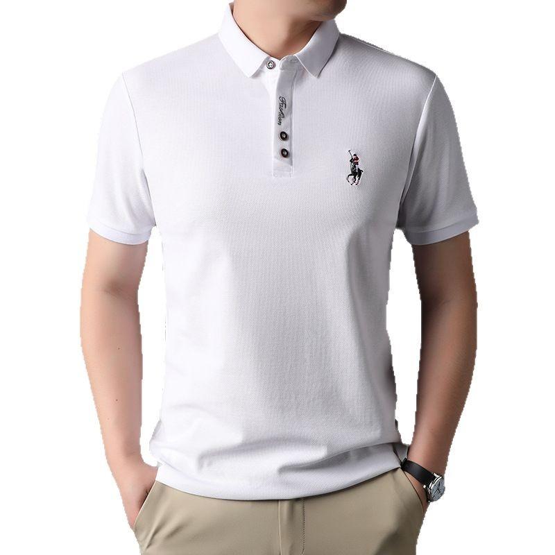 Polo cu mânecă scurtă casual, ușor și matur pentru bărbați, cu broderie, culoare uni, cu guler, brodat la bază