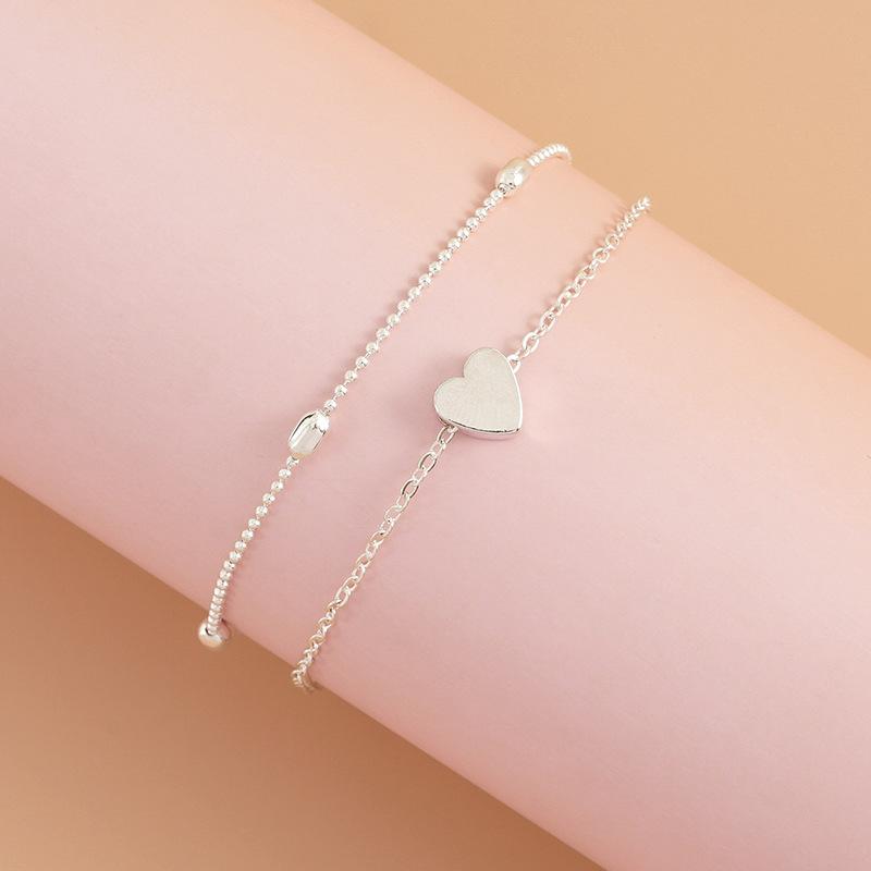 

Women s Double Bohemian Heart Anklet - Layered Summer Beach Foot Chain, Love Personality Ankle Bracelet