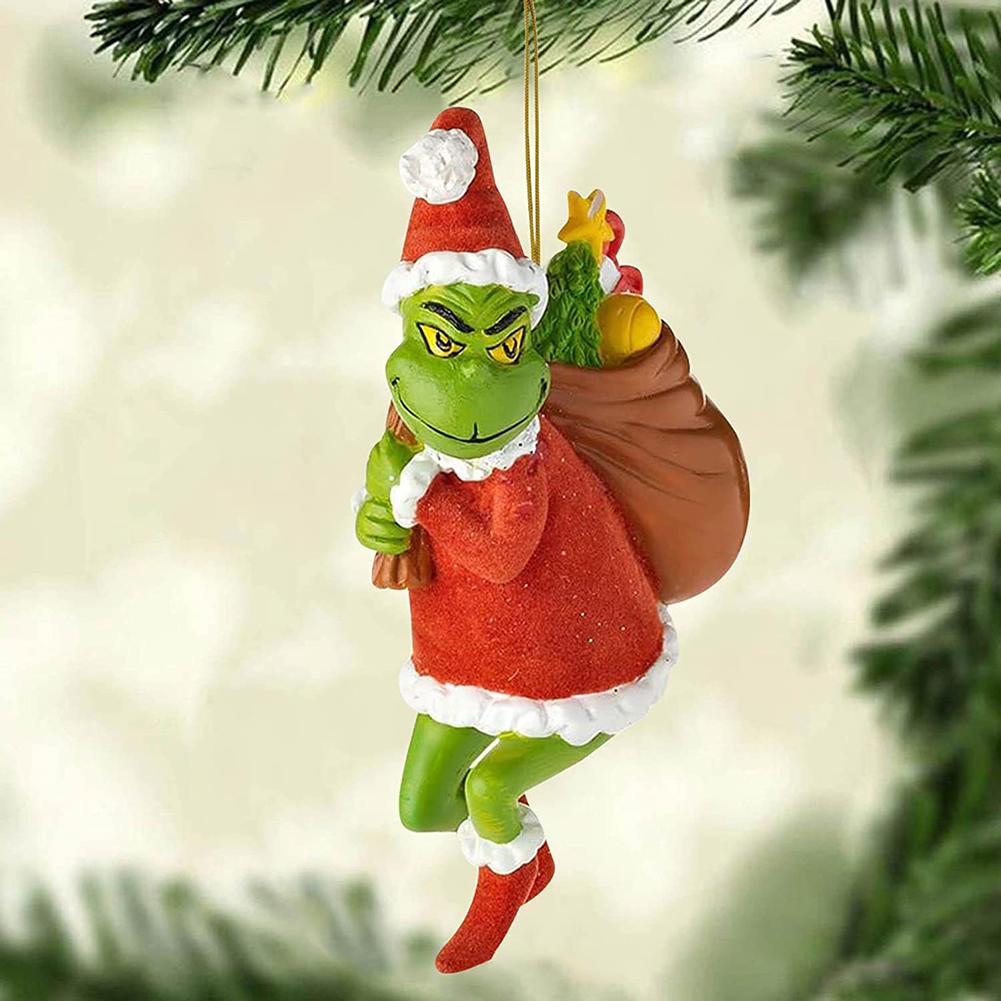 17Pcs 2D Acrylic Christmas Tree Green Monsters Ornaments Cute Green Monsters Christmas Tree Pendants Christmas Cartoon Ornaments