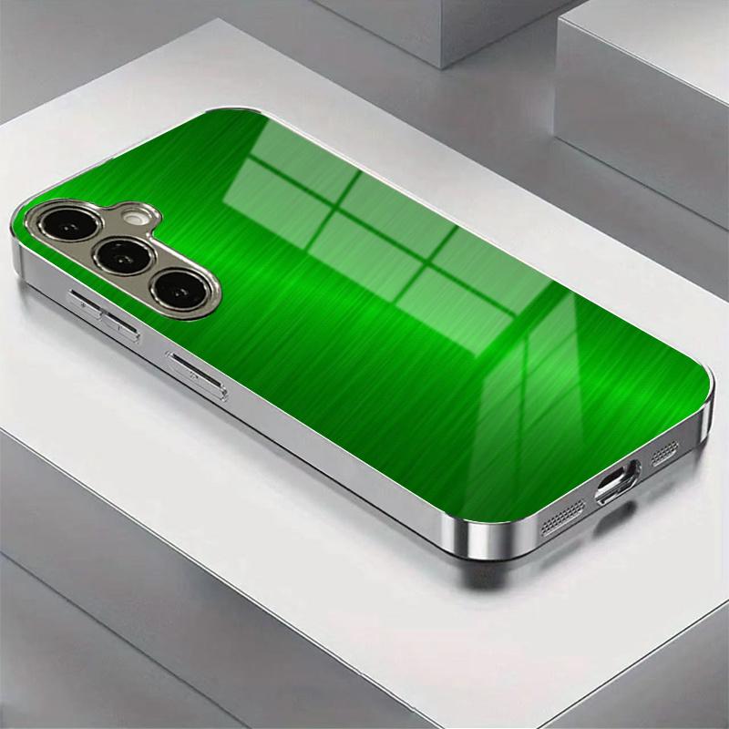 New Simple Design Green Electroplated Glass Phone Case, Suitable for Samsung S26/S25, S24/S23/S22/S21/S20, Etc. Models