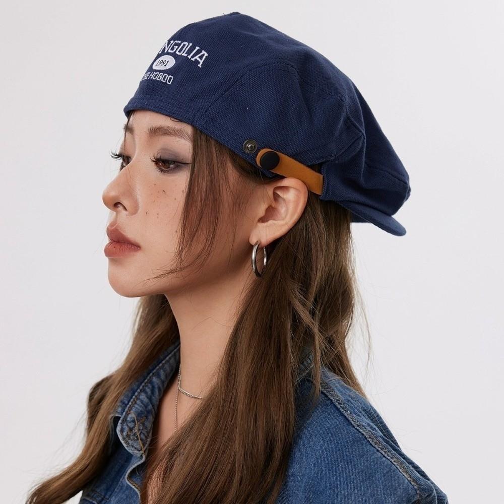 Cotton Letter Embroidery Beret Flat Newsboy Cap Fashion Forward Hat  Spicy Girls