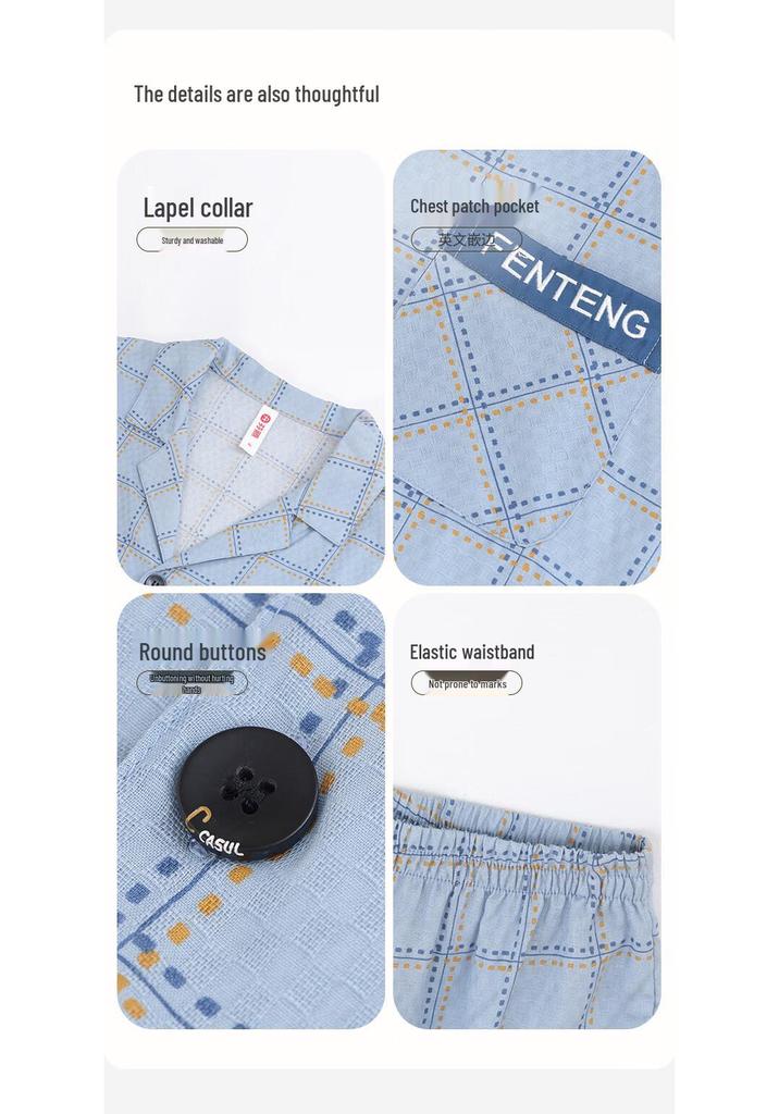 FENTENG Herren Weiches Baumwollmischung Langarm Lounge Pyjama-Set